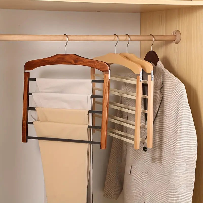 Trouser Hanger | Five-Tier Space-Saving Wood & Metal Frame