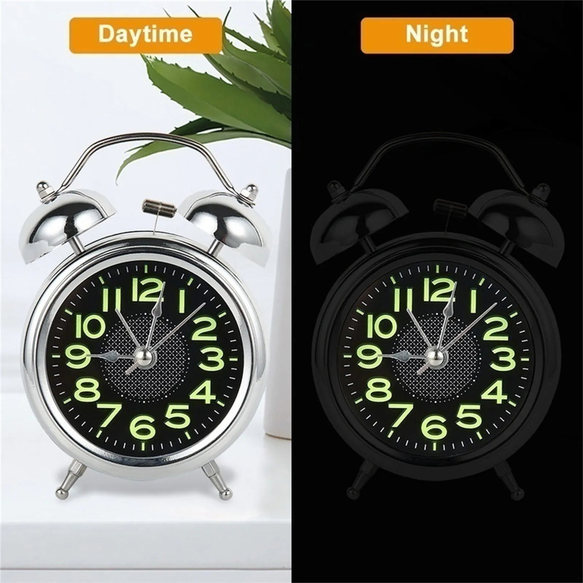 Twin Bell Alarm Clock | Loud Ring & Silent Quartz | Luminous Dial