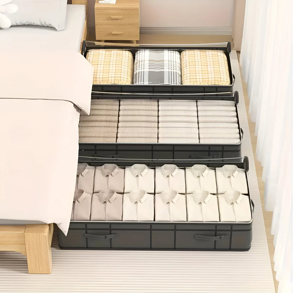 Under-Bed Storage Box | Transparent Lid & Foldable Design | Space-Saving