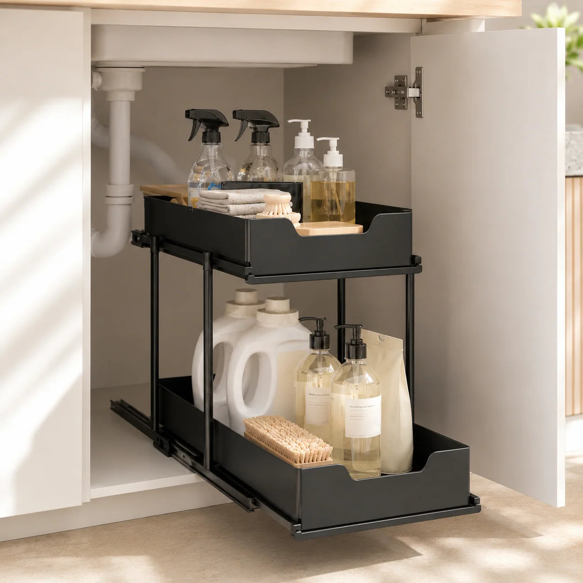 Under-Sink Organizer | Pull-Out Two-Tier & Non-Slip Surface