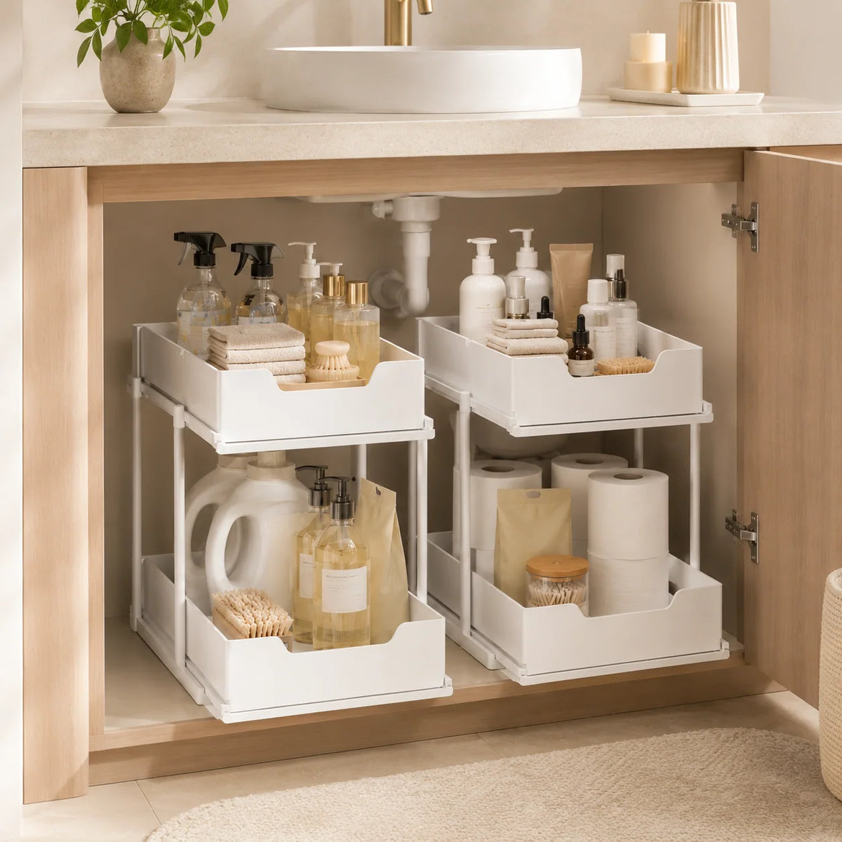 Under-Sink Organizer | Pull-Out Two-Tier & Non-Slip Surface