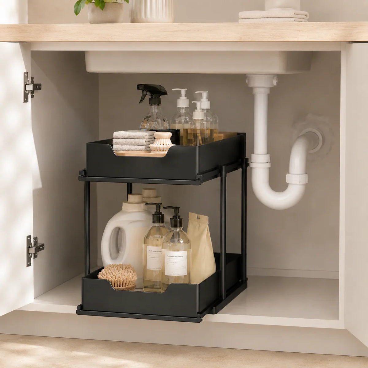 Under-Sink Organizer | Pull-Out Two-Tier & Non-Slip Surface