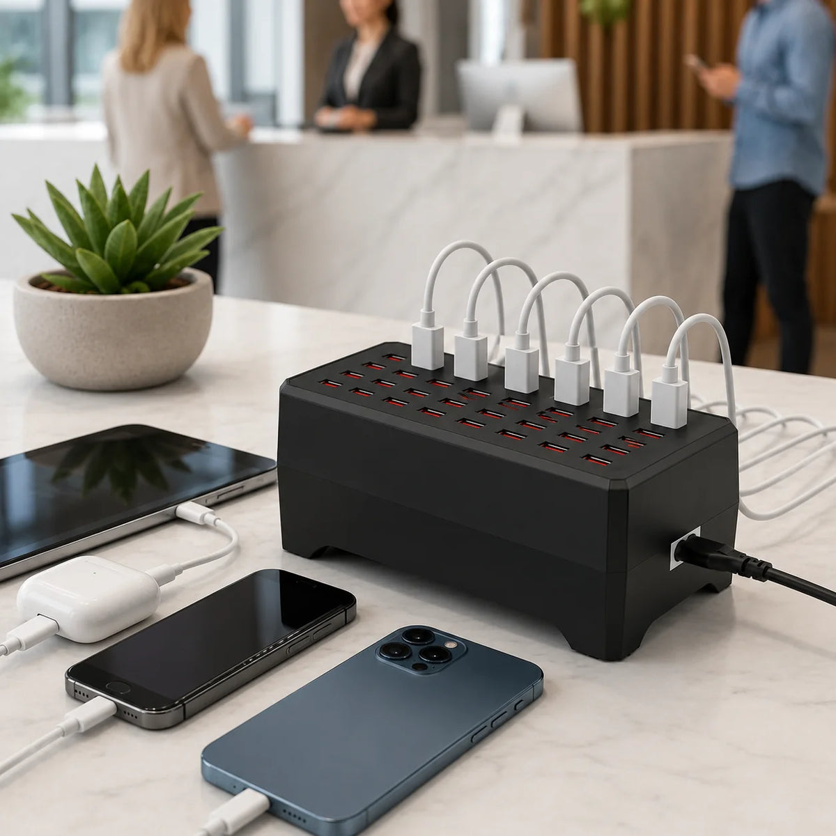 USB Charging Station | 30-Port Smart Cooling & Anti-Slip