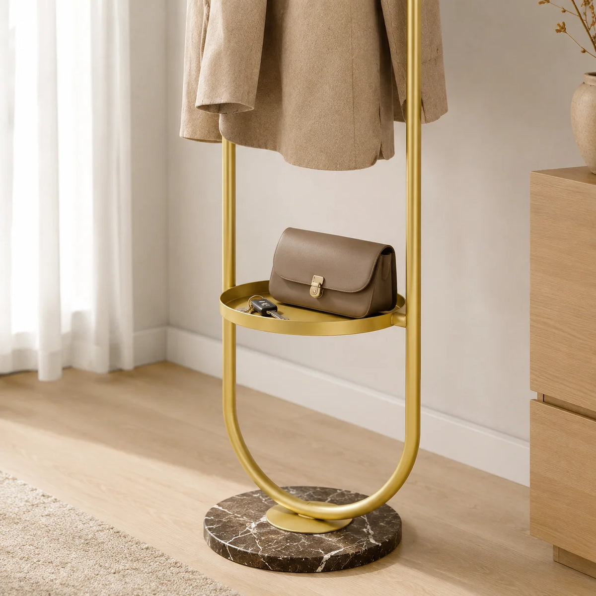Valet Stand | Sculptural Arch Frame & Marble Base | Built-In Tray