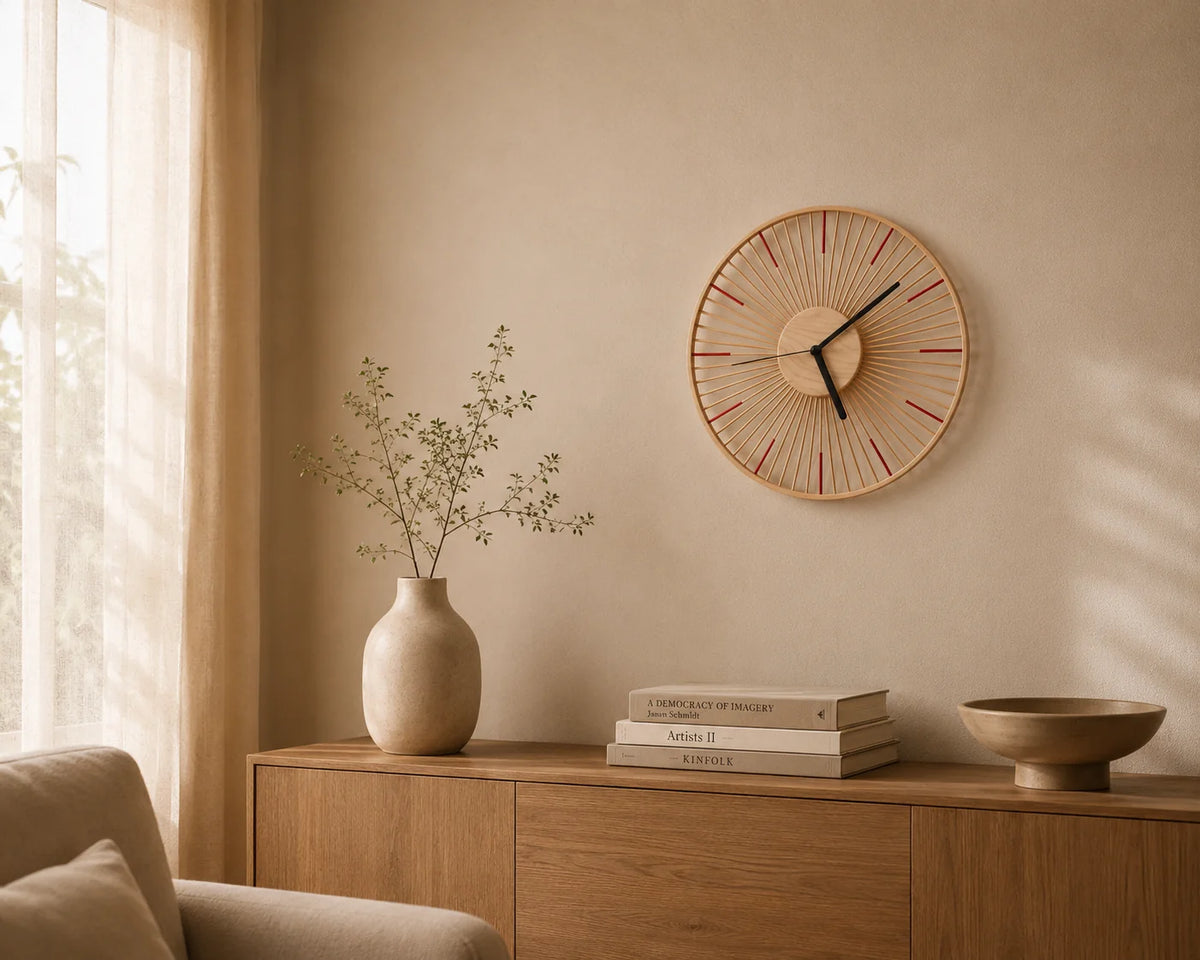 Wall Clock | Bamboo & Ash Wood & Silent Movement | 33 cm