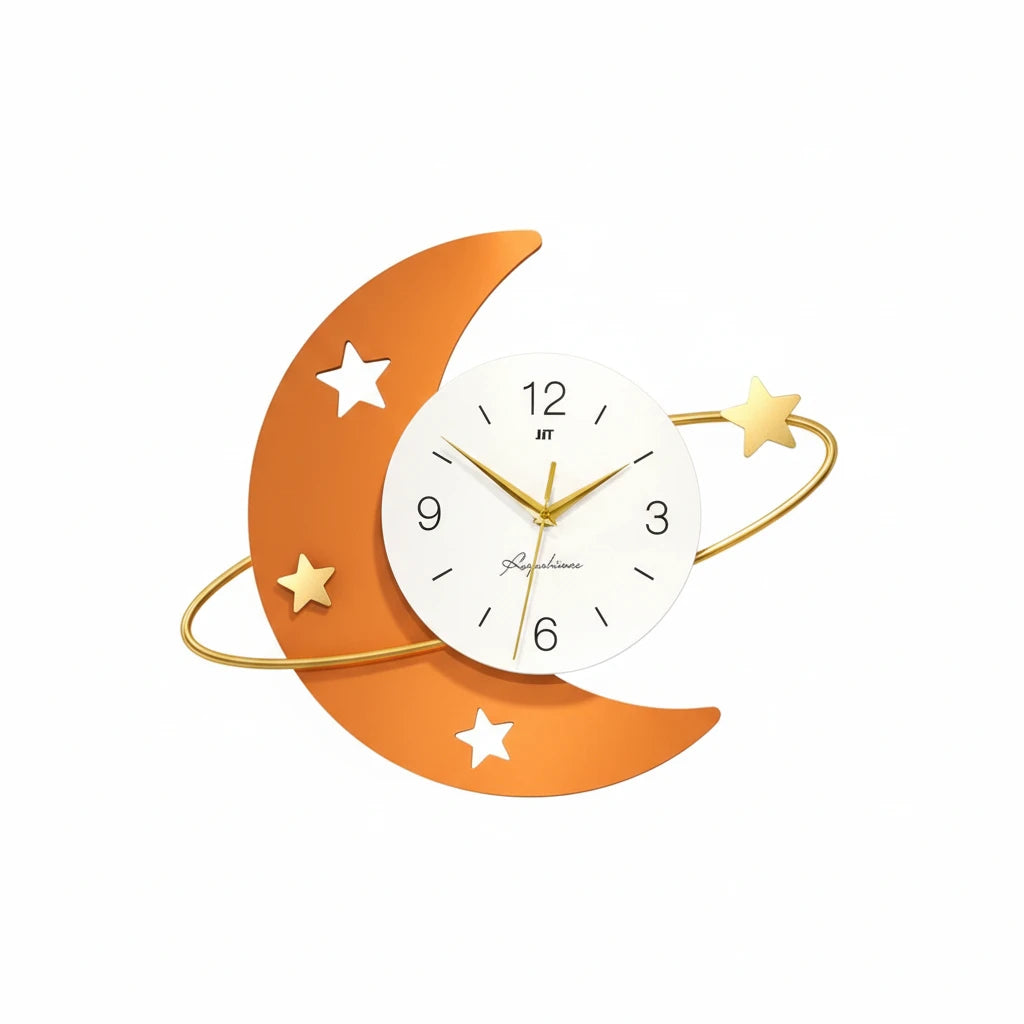 Wall Clock | Crescent Moon & Gold Stars | Silent Sweep Movement
