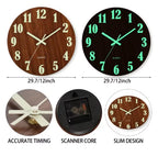 Wall Clock | Glow-in-the-Dark Numbers & Silent Quartz Movement | 30 cm