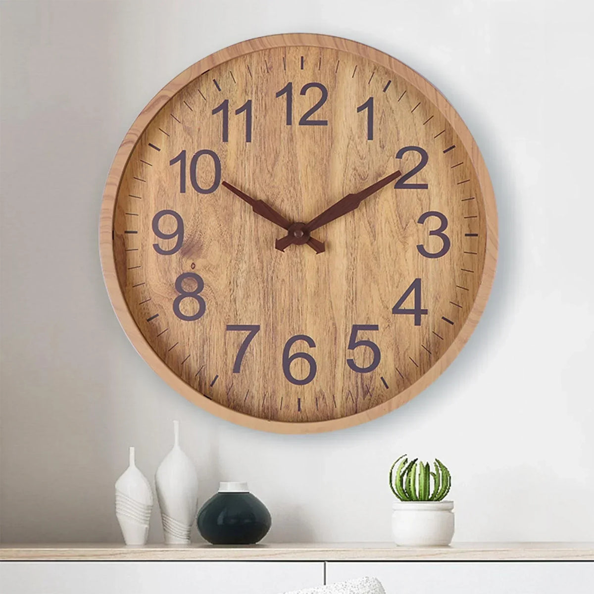 Wall Clock | Natural Wood Tone & Quiet Operation | 30 cm