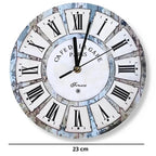 Wall Clock | Vintage Cafe Style & Roman Numerals | Silent Quartz Movement