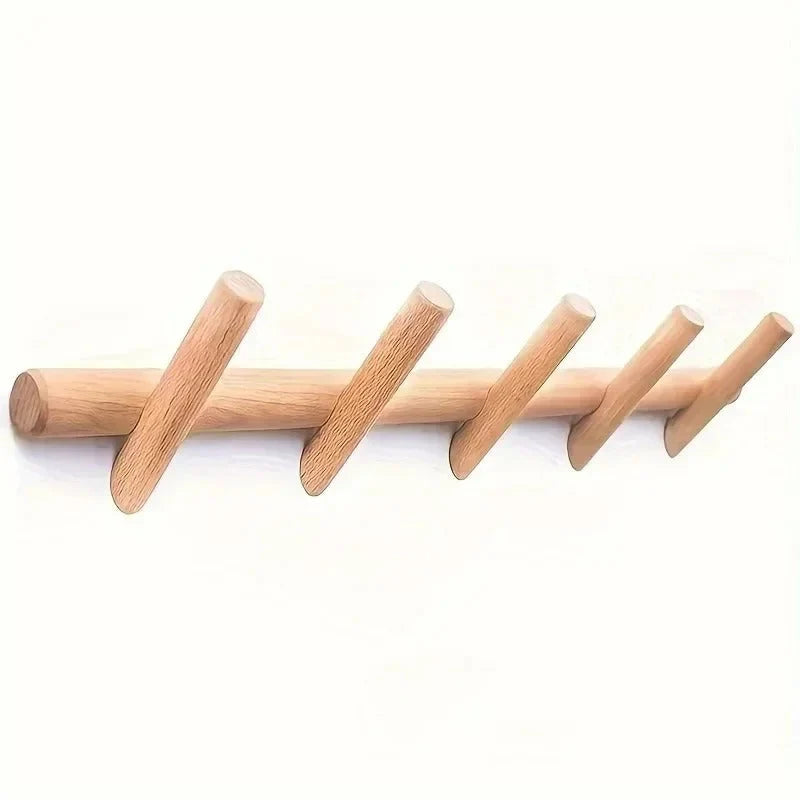 Wall Coat Rack | Solid Oak Rounded Pegs | 5 Pegs