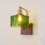 Wall Lamp | Round Glass Shade | Walnut Wood Base
