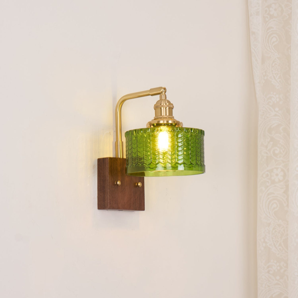 Wall Lamp | Round Glass Shade | Walnut Wood Base