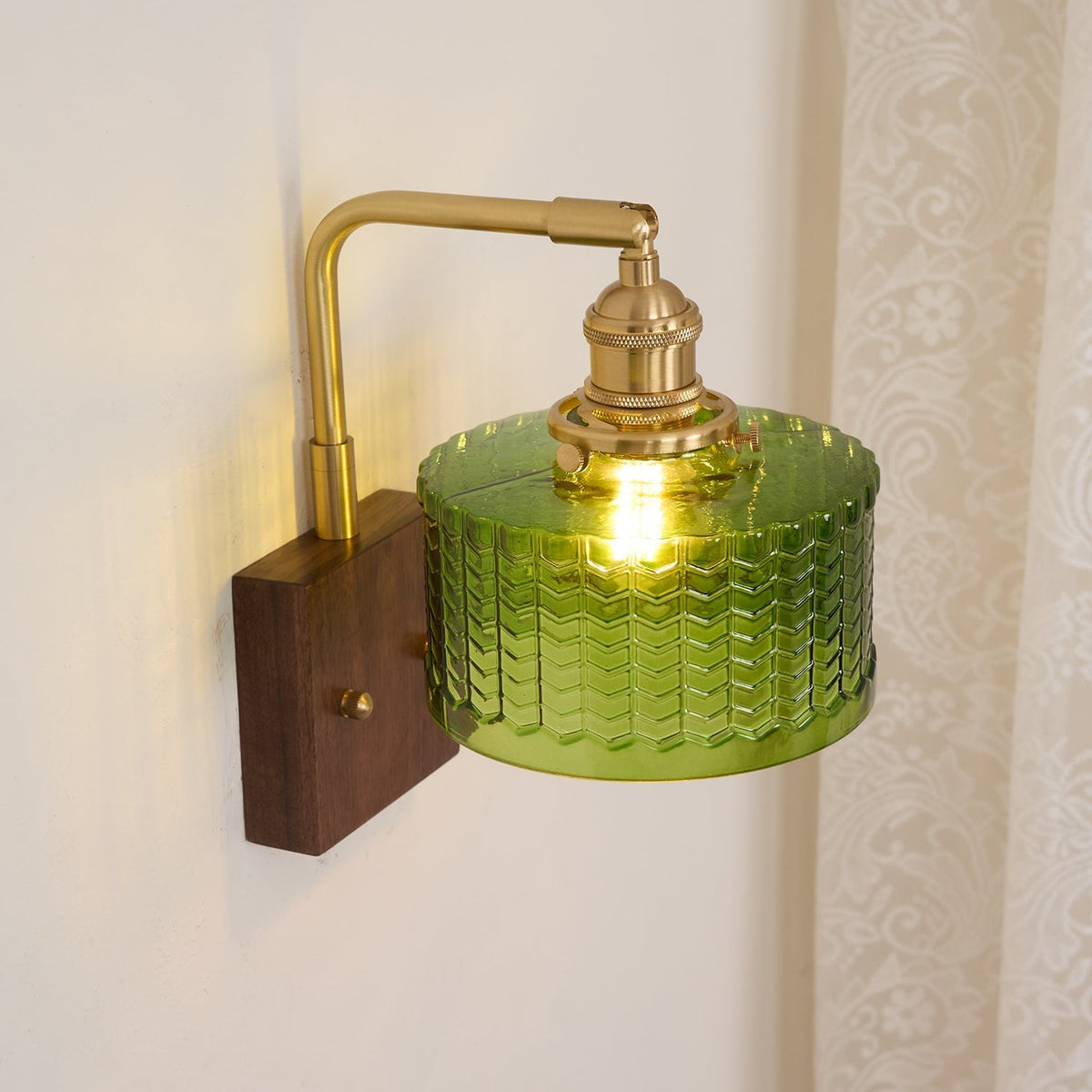 Wall Lamp | Round Glass Shade | Walnut Wood Base
