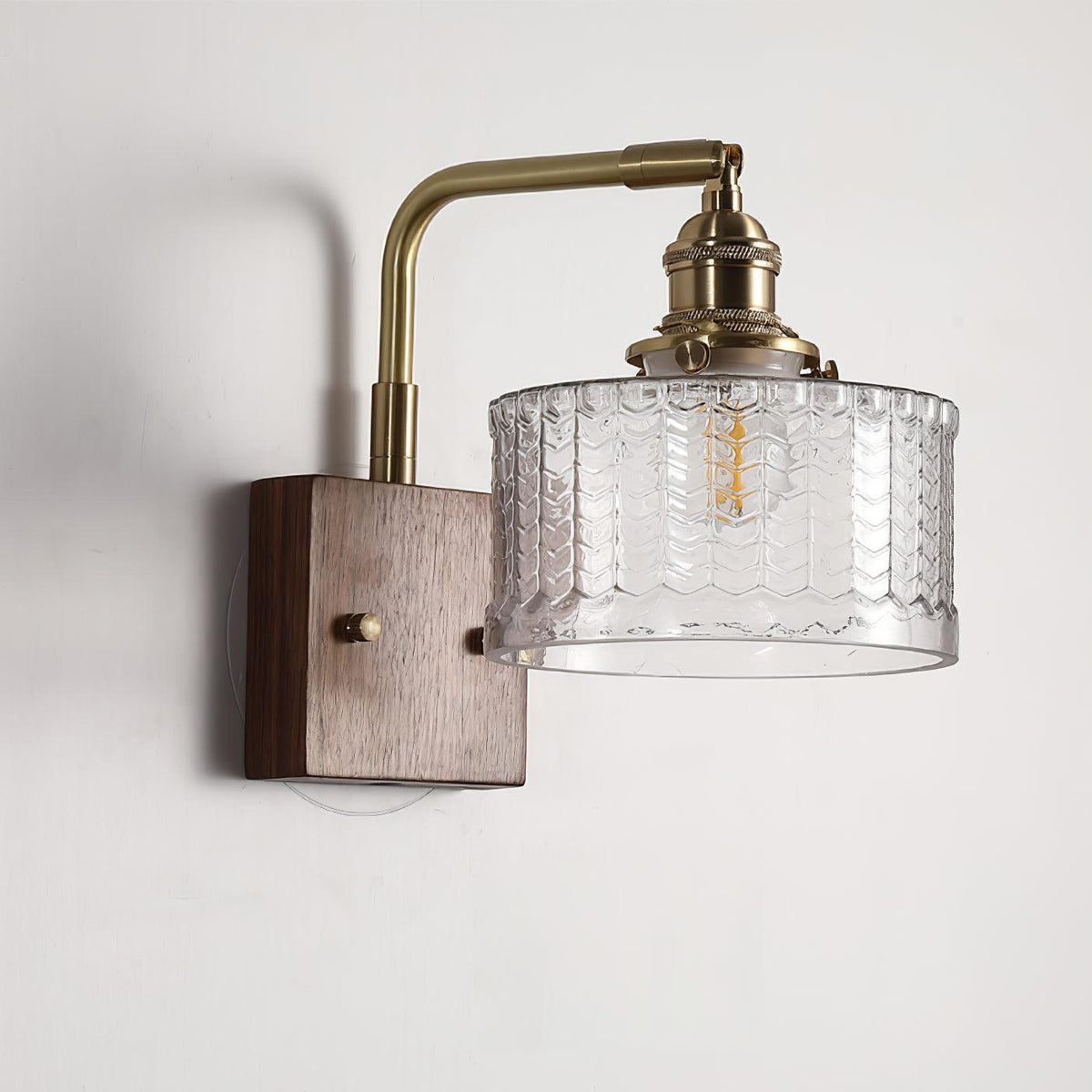 Wall Lamp | Round Glass Shade | Walnut Wood Base