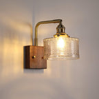 Wall Lamp | Round Glass Shade | Walnut Wood Base