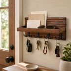 Wall-Mounted Key Holder | Natural Pine Shelf & 4 Double Hooks