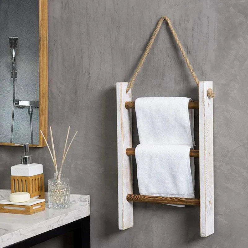Towel Holder | Vintage Slatted Wood Design | Wall-Mounted