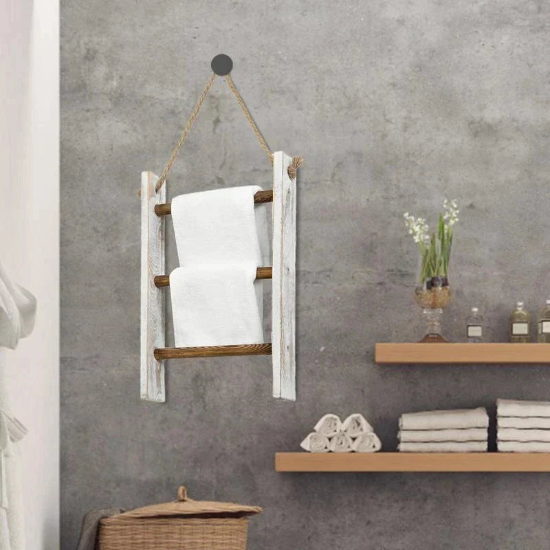 Towel Holder | Vintage Slatted Wood Design | Wall-Mounted