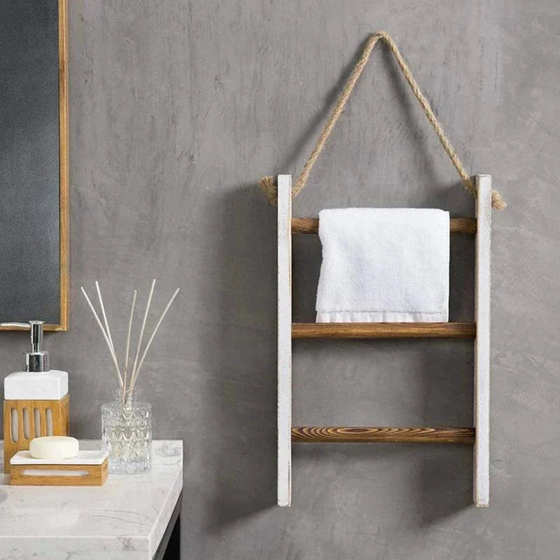 Towel Holder | Vintage Slatted Wood Design | Wall-Mounted