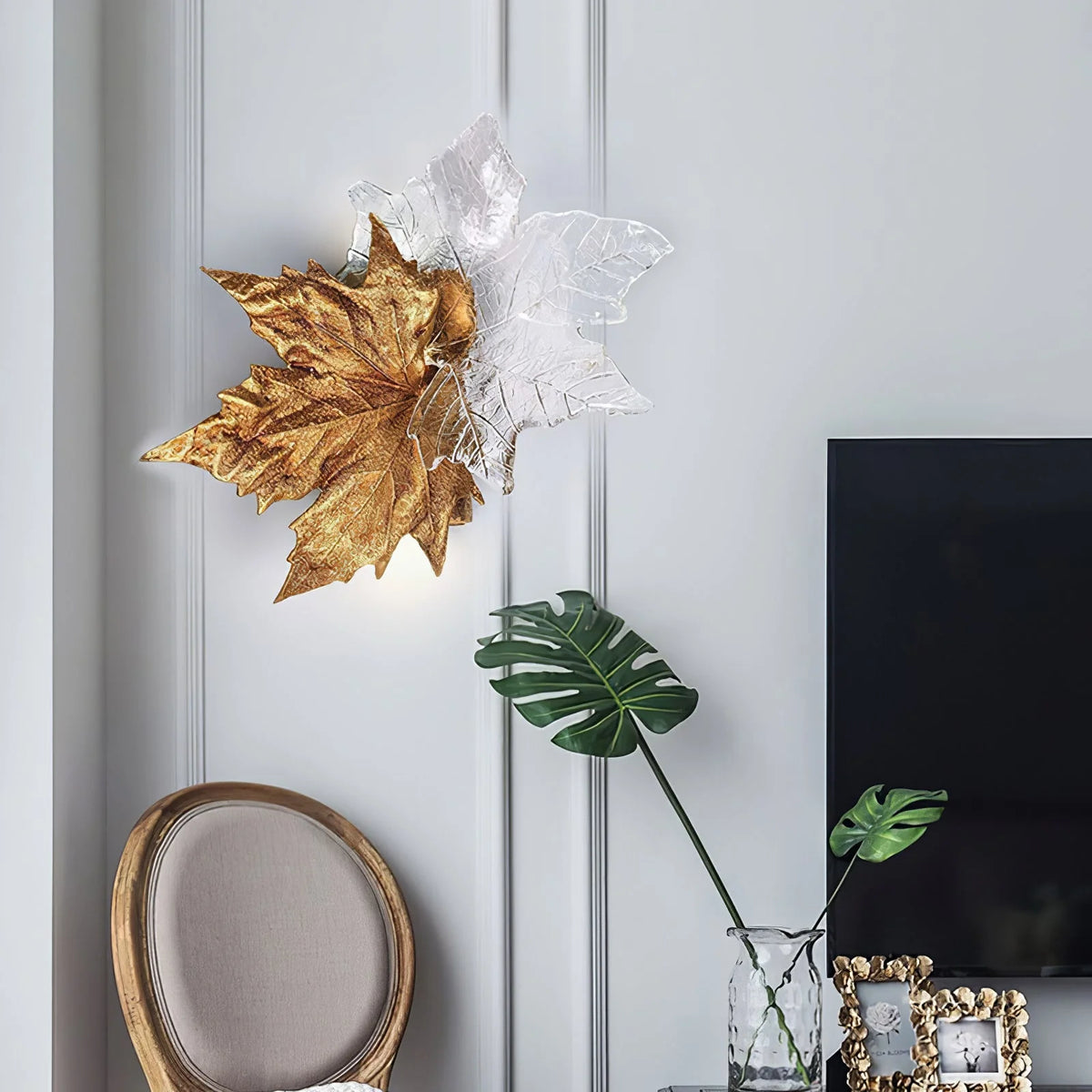 Wall Sconce | Brass & Glass Falling Leaf Design | 31 cm