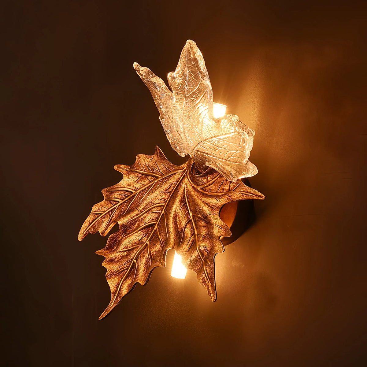 Wall Sconce | Brass & Glass Falling Leaf Design | 31 cm