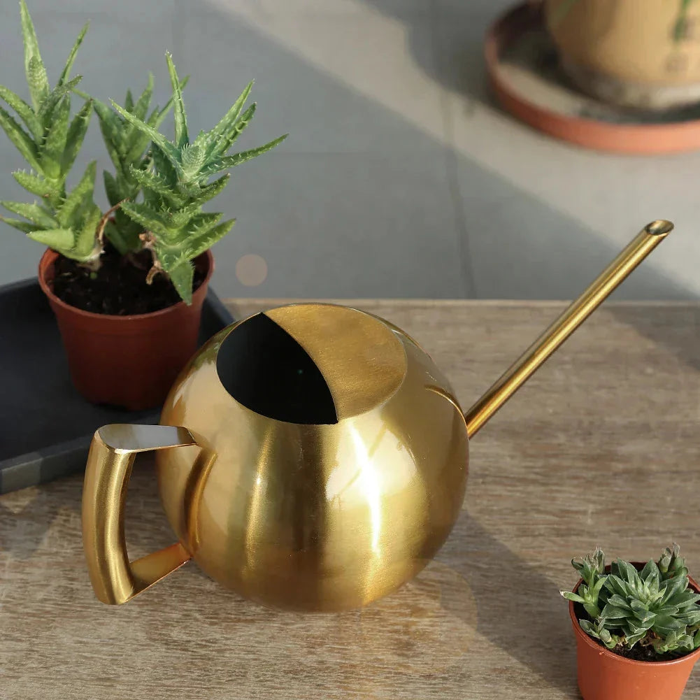 Watering Can | Narrow Precision Spout | Polished Metal & Curved Handle