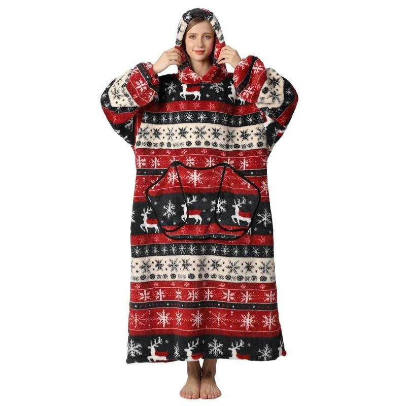 Wearable Blanket Hoodie | Double-Layer Fleece & Sherpa | One Size Fits Most