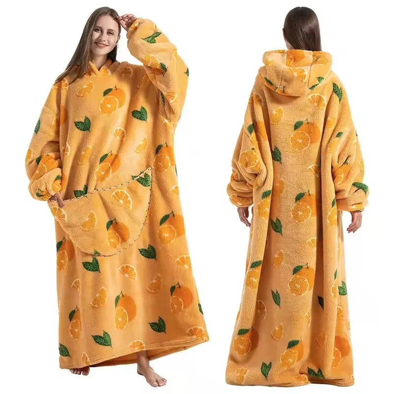 Wearable Blanket Hoodie | Double-Layer Fleece & Sherpa | One Size Fits Most