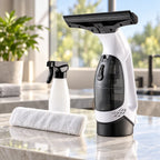 Window Vacuum | Cordless Double-Tank & Microfiber Pad | 30-Min Runtime