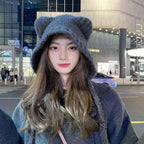Winter Hat | Bear Ear Hooded Design & Tie Front Closure