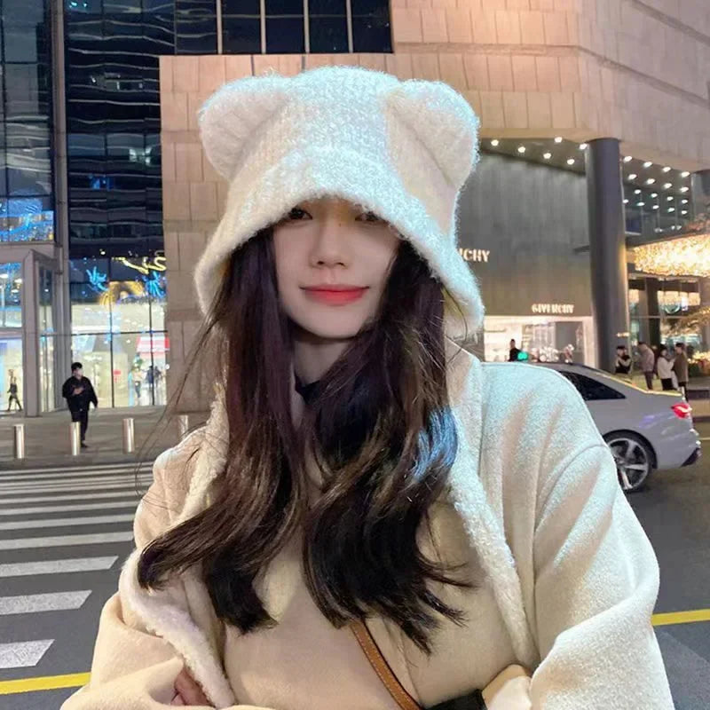 Winter Hat | Bear Ear Hooded Design & Tie Front Closure