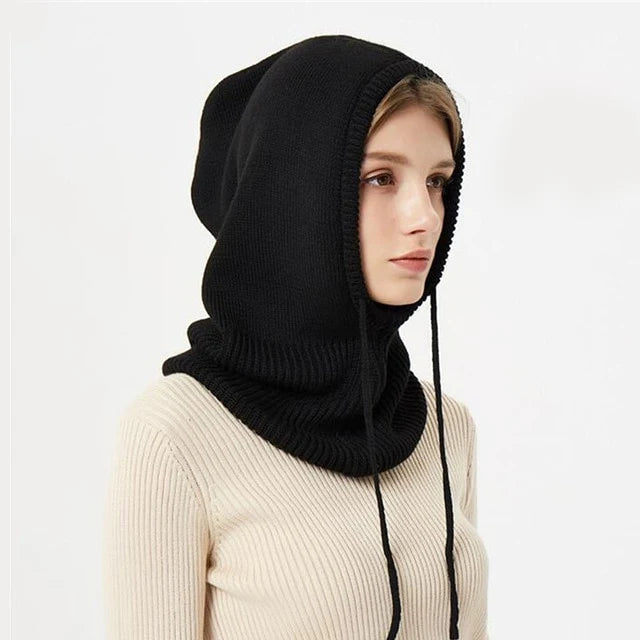 Winter Knit Hat | Cashmere Hooded With Drawstrings