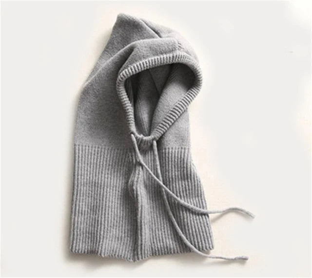 Winter Knit Hat | Cashmere Hooded With Drawstrings