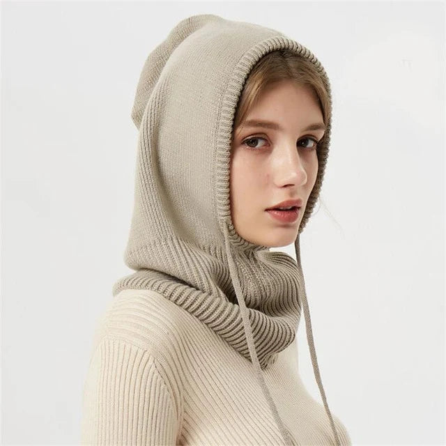 Winter Knit Hat | Cashmere Hooded With Drawstrings