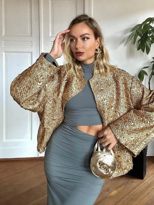 Women's Aviator Jacket | Sequin Finish | Polyester
