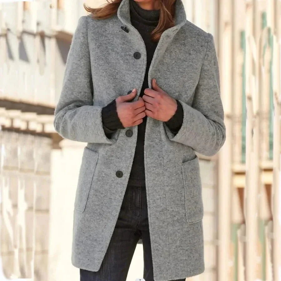 Women's Wool Coat | Wool-Polyester Blend & Button Closure