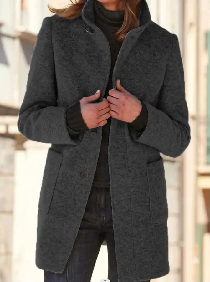 Women's Wool Coat | Wool-Polyester Blend & Button Closure