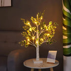 Table Lamp | Curved Stem & Leaf-Shaped Head | Natural Wood Finish
