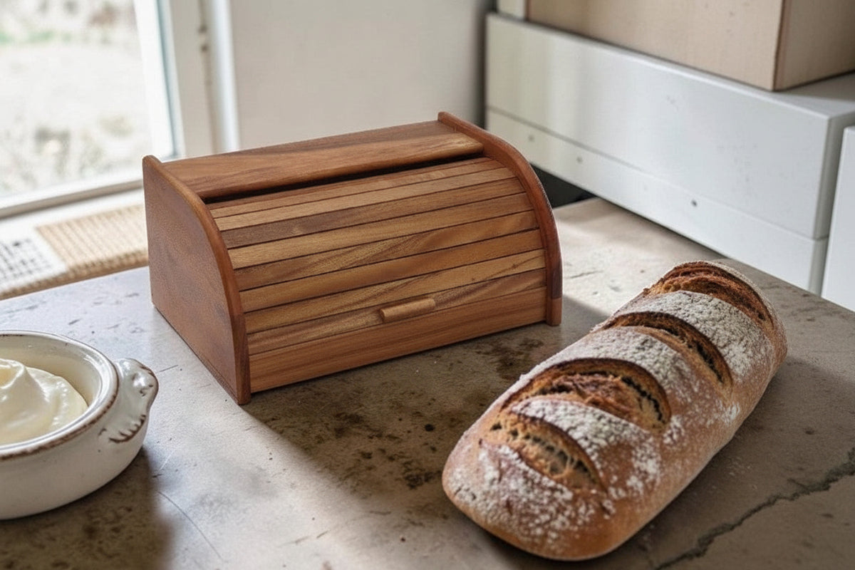 Bread Box | Solid Wood & Flat Lid | Open Interior