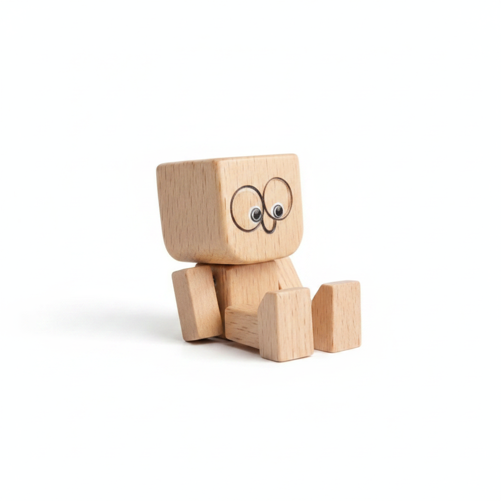 Decorative Rocking Figure | Natural Wood Grain | Attachable Face Pieces
