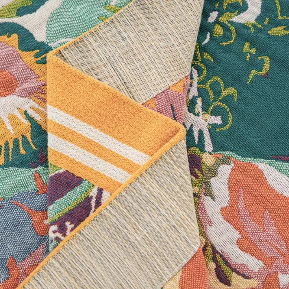 Throw Blanket | Woven Jacquard Floral Cotton | Wide Border Trim