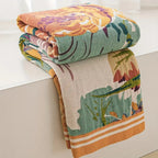 Throw Blanket | Woven Jacquard Floral Cotton | Wide Border Trim