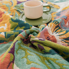 Throw Blanket | Woven Jacquard Floral Cotton | Wide Border Trim