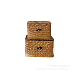 Woven Storage Basket | Natural Seagrass & Hinged Lid | Stackable